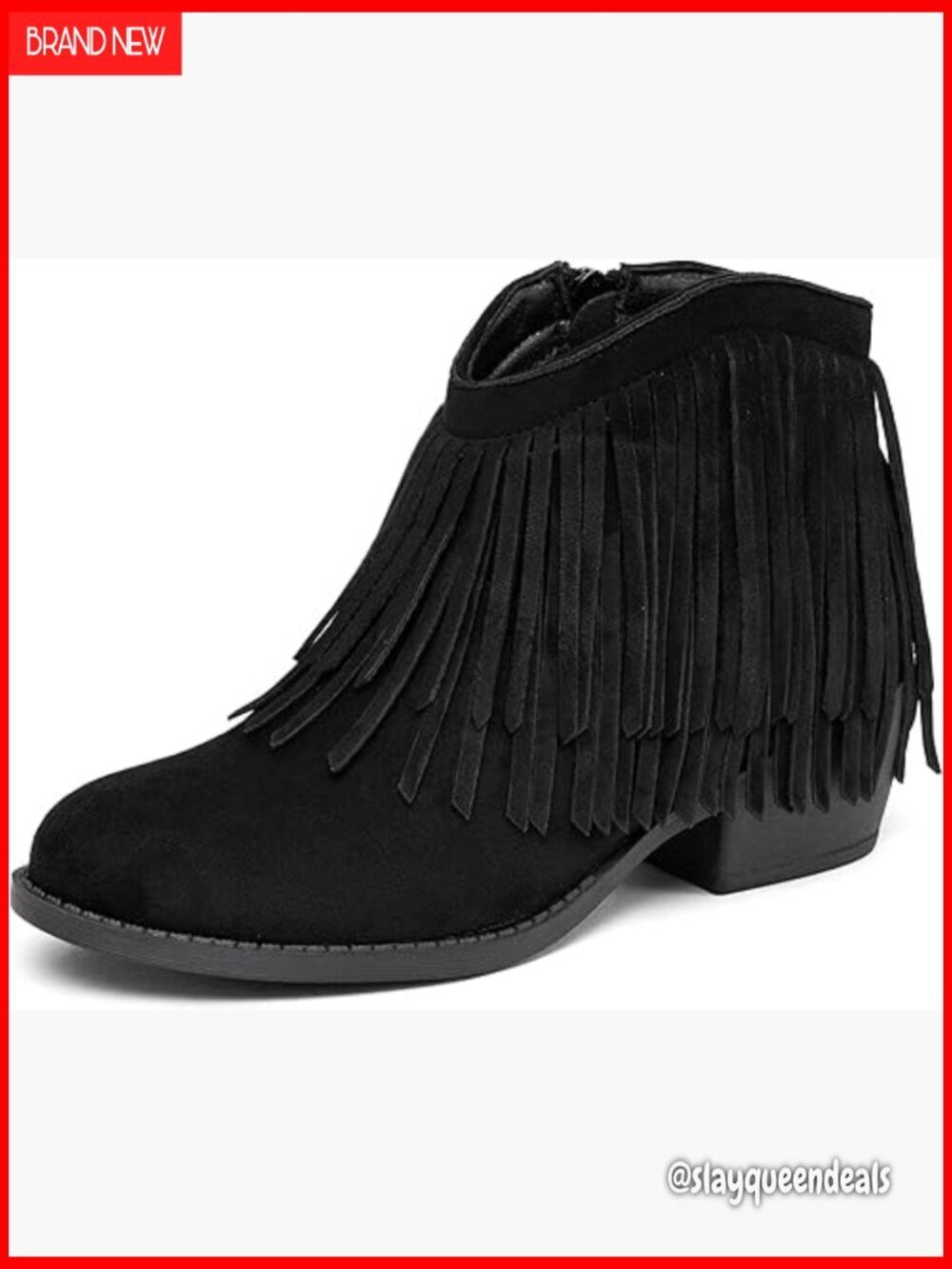 Faux Suede Western Ankle Boots with Fringe Low Heel Casual Wear